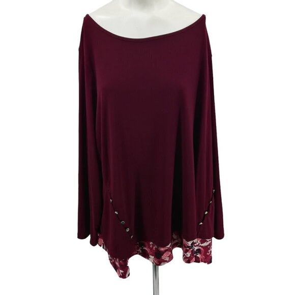 Susan Graver Liquid Knit Stretch Long Sleeve Tunic Blouse Size 3X Plus Floral - Picture 1 of 11